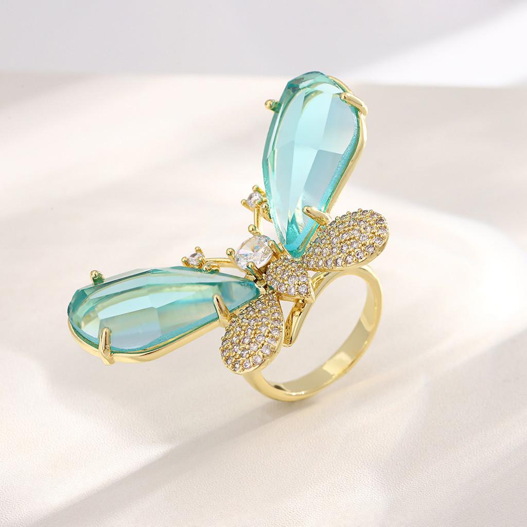 Copper Zircon Flower Open Ring For Women With Adjustable Size And Christmas Holiday Style