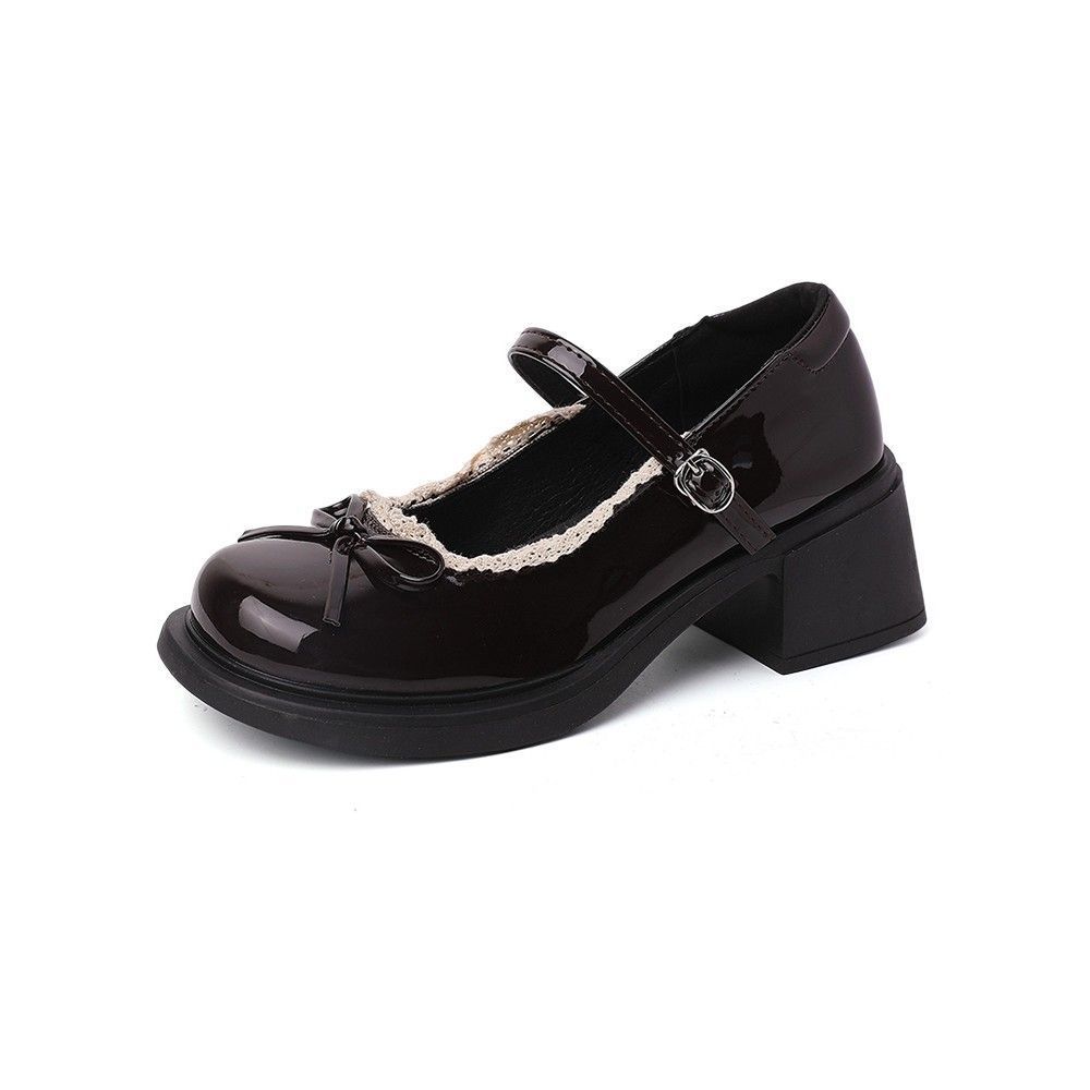 French round head bow thick heel Mary Jane shoes summer 22 new jk British style small leather shoes