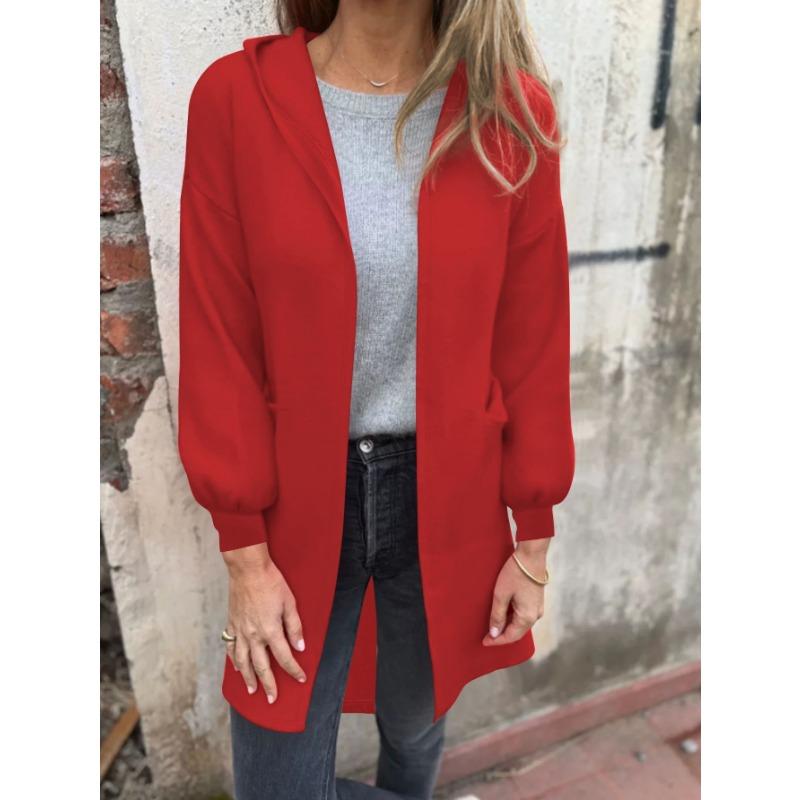 Damen S Einfacher Kapuzen-Strickjacke-Sweatshirt Lässig Herbst Winter