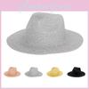 Retro Jazz Hat Panama Silver Straw Wide Brim Breathable Summer Accessory For Trendy Ladies