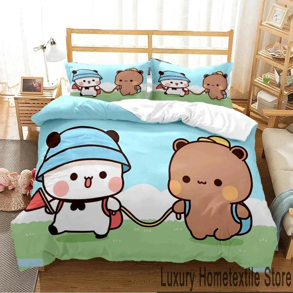 

3D Print Bubu Dudu Cartoon Bear Panda Bedding Set Twin Queen King Size Duvet Cover Sety Pillowcase Bed For Boys And Girls (135x200cm)