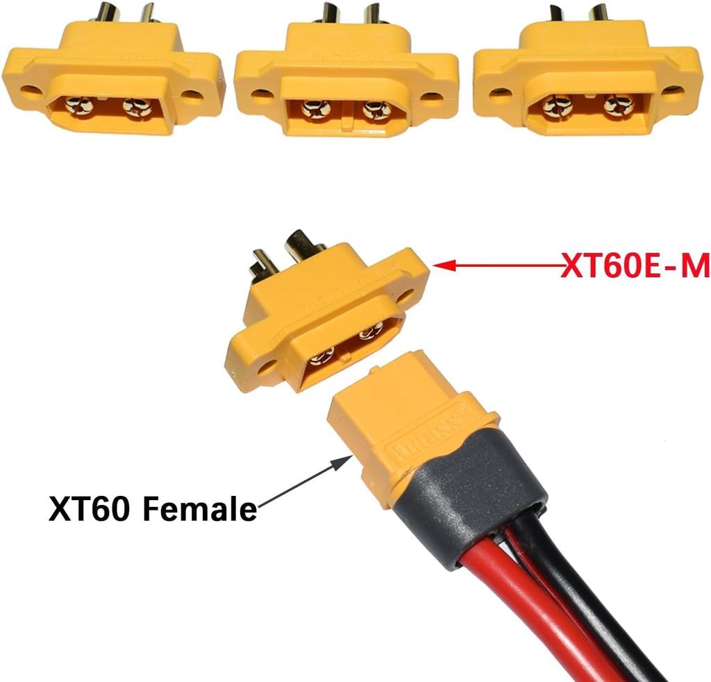 10x XT60E-M Stecker für RC Lipo Akkus – Hohe Qualität Sichere Verbindung – für Drohnen, RC Autos – Gelb