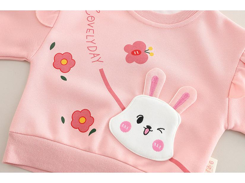 2025 Jaro & Podzim Dívčí Květinová a Králičí Mikinová Souprava - Stylový Dvoudílný Outfit
