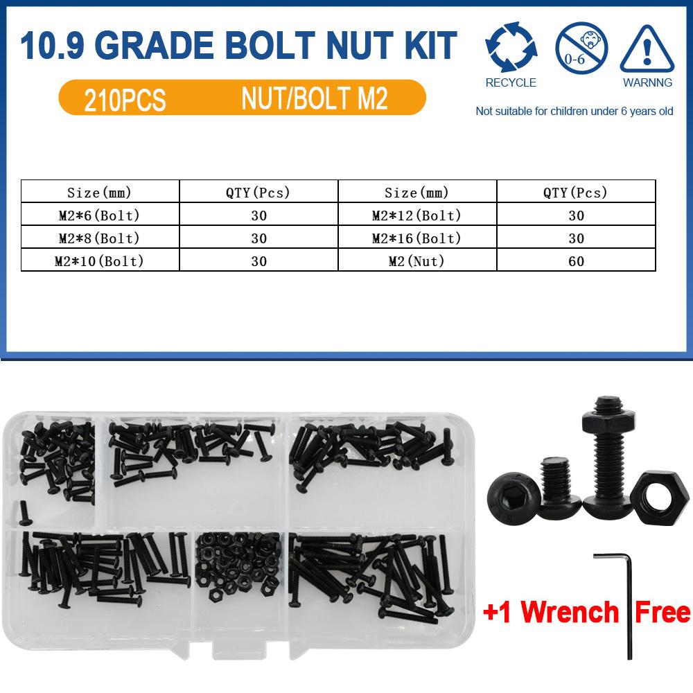 ISO7380 Allen Hexagon Hex Socket Button Round Head Screw Nut Kit M2 M3 M4 M5 M6 Black Grade 10.9 Carbon Steel Bolt Nut Set