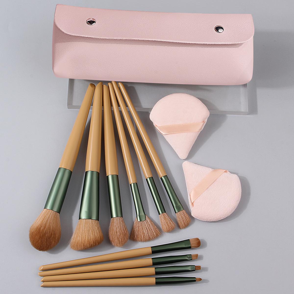 

Portable 10-piece beginner makeup brush set, soft bristle blush, eyeshadow and lip brush with storage bag +2 sponge powder puffs