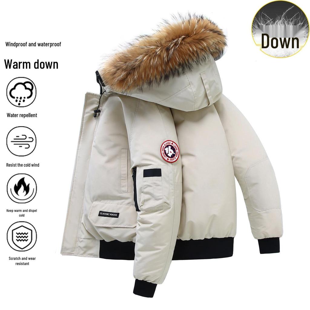 Men's Winter Trendy Thickened Down Parka with Fur Collar - Unisex Cold Protection Jacket