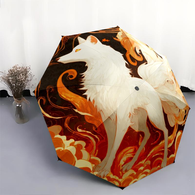 Fuchs-Muster, automatisch faltbarer Regenschirm, tragbares und faltbares Design, 8 Schirmrippen, ein Weihnachts- oder Geburtstagsgeschenk.