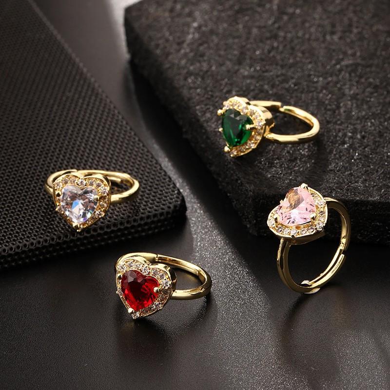 Exquisite Light Luxury Heart Ring Inlaid Color Zircon Popular Ins Style Fashion Finger Ring Jewelry Gift For Girls