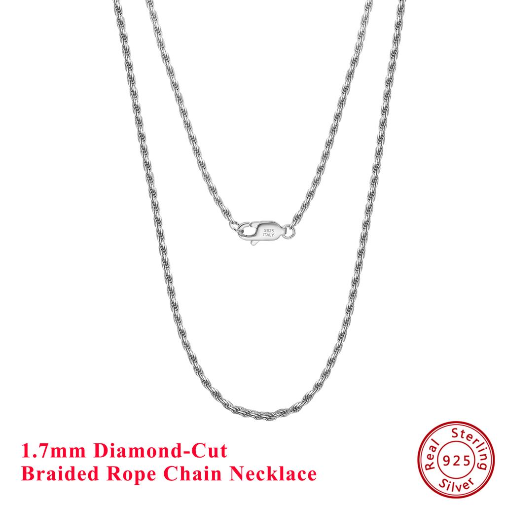 Effie Queen 1.2/1.5/1.7/2.3mm Rope Necklace Unisex Daily 925 Sterling Silver Twisted Rope Chain Collar Diamond Cut Jewelry SC29