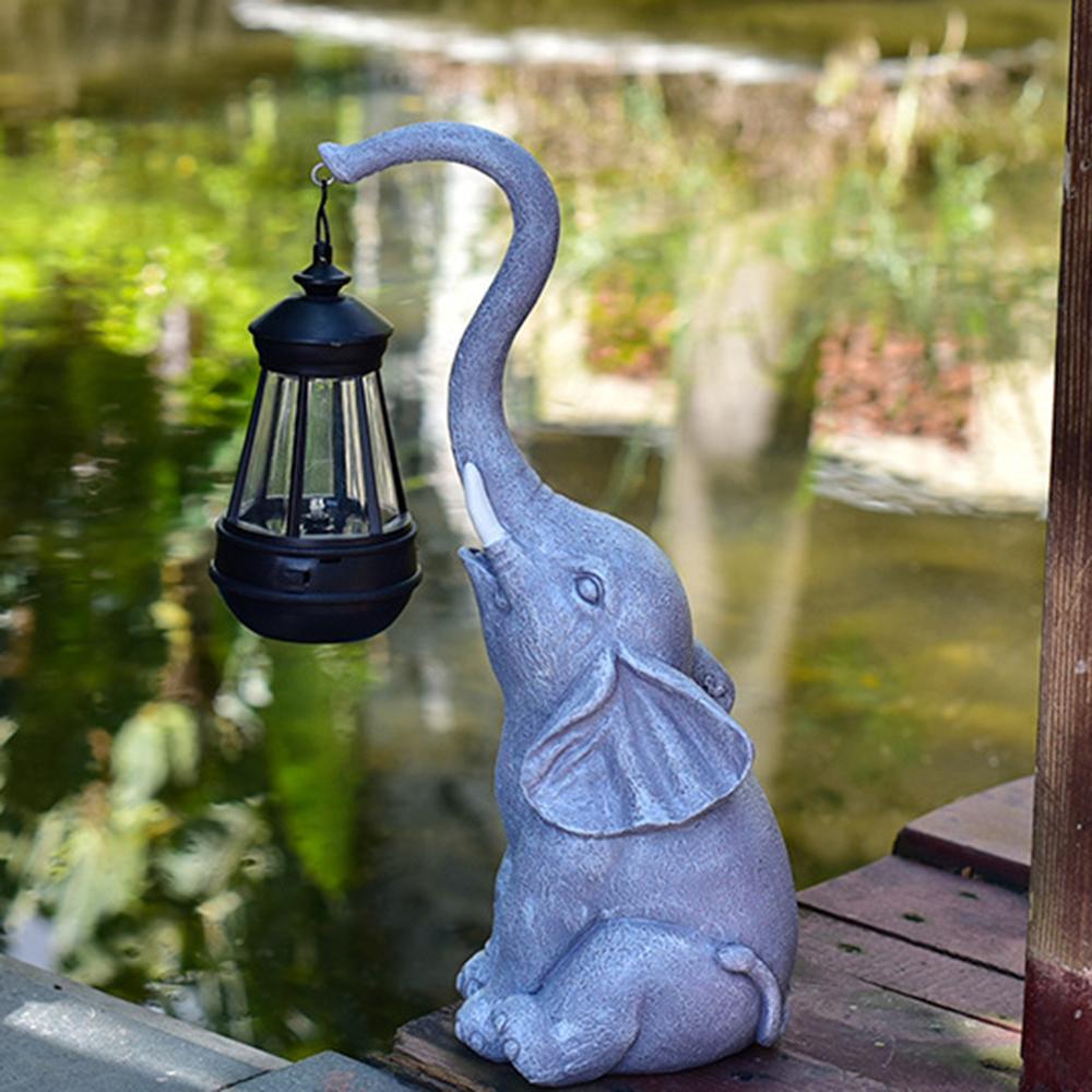 Solar Powered Resin Garden Elephant Statue Decorative Landscape Courtyard Decor Eco-friendly Outdoor Artwork