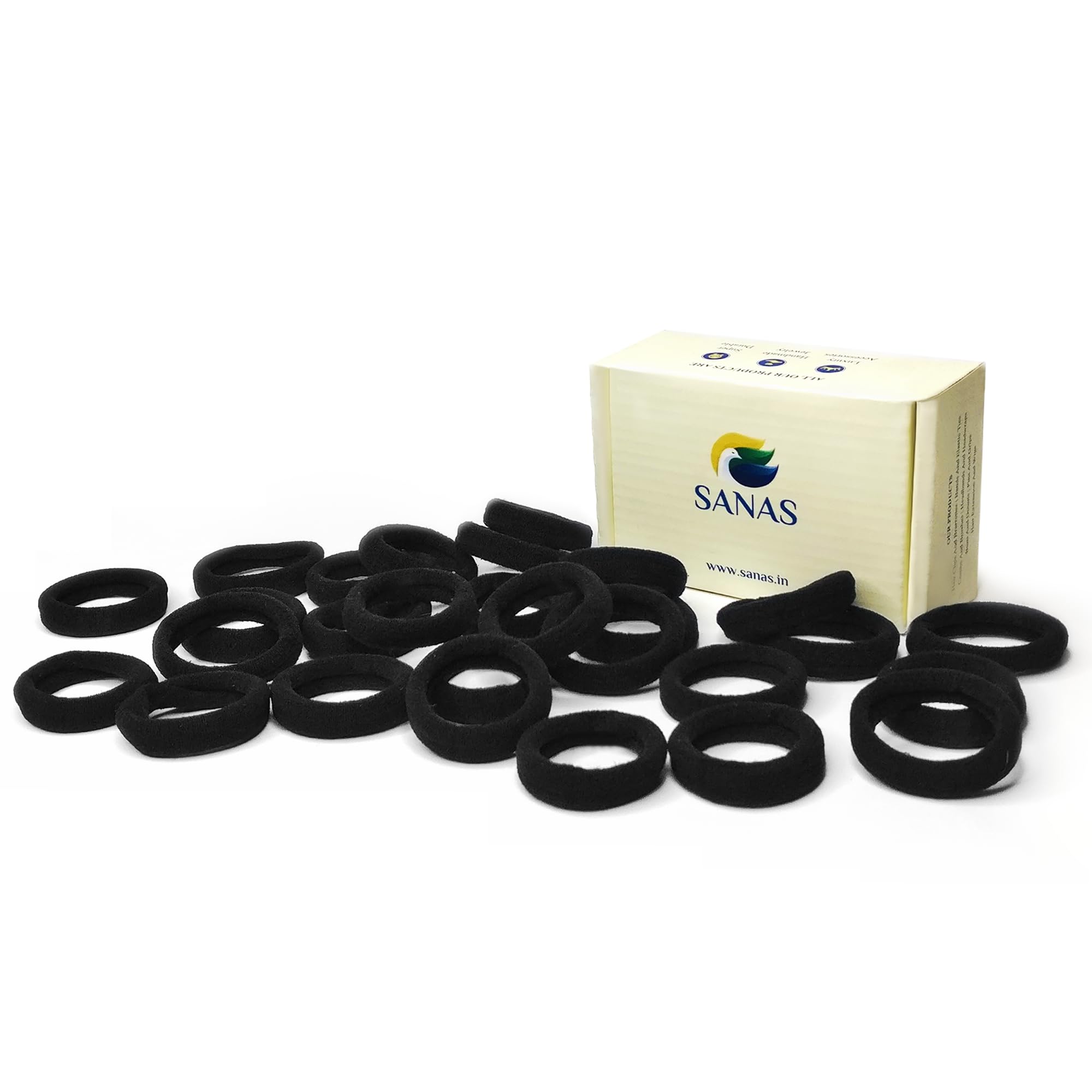 Sanas Rubber Band For Hair (30 Pcs) Black Rubber Bands For Hair Cotton Elastic Hair Bands, Ponytail Holders, Strong Stretchable Hair Rubber Bands F