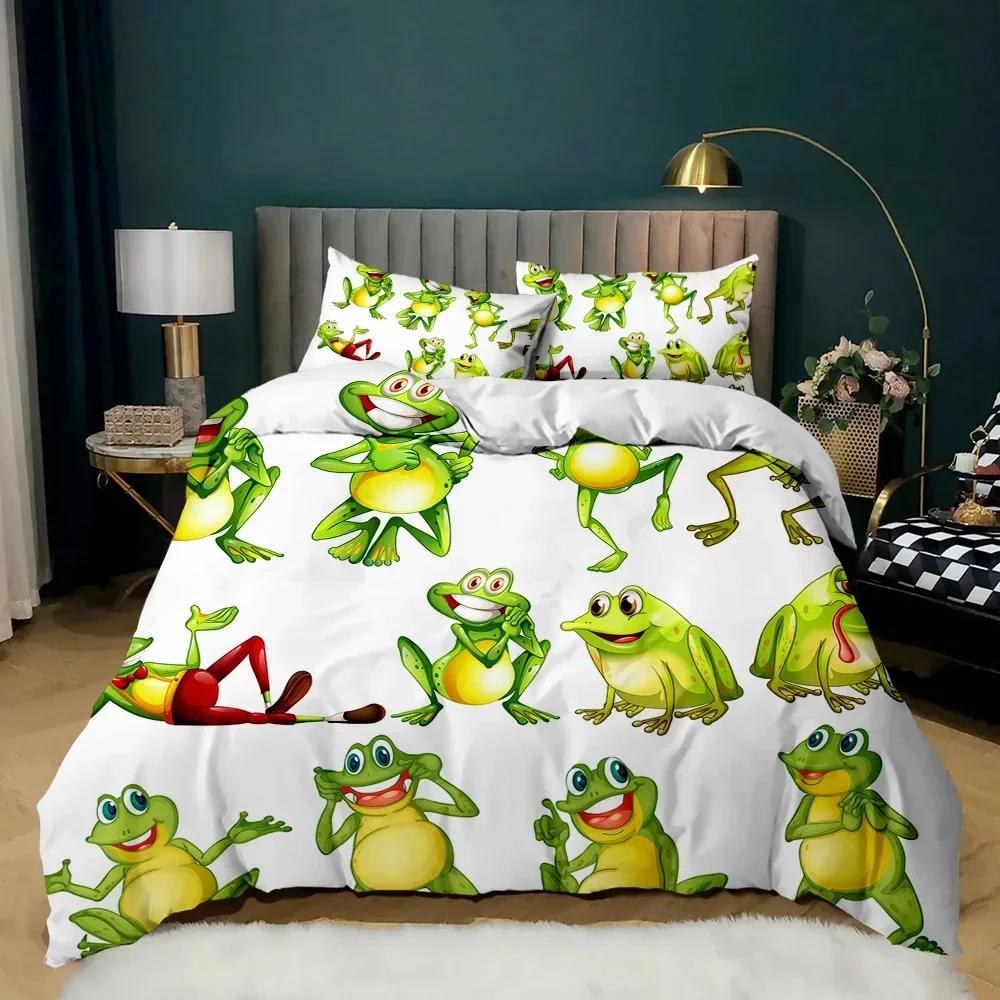 Kurbağa Yorgan Kılıfı Seti Sürüngen Vahşi Yaşam Hayvan Yorgan Kılıfı Genç Yetişkin İkiz Çift Kraliçe Kral Boyutu Polyester Yorgan Kılıfı