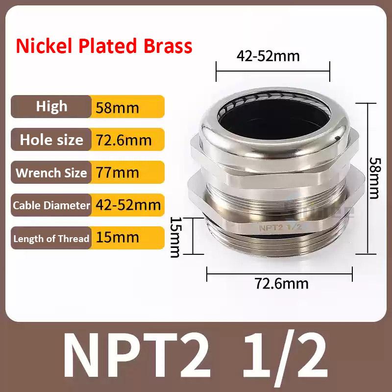 Waterproof Cable Gland IP68 Nickel Plated Brass 1/4" 3/8"1/2" 3/4" 1" 2" 3" BSPP/NPT Male Thraed For 3-6.5mm 4-8mm Cable Joint
