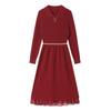 Lapel Lace Temperament Elegant Knitted Dress Women's Autumn and Winter New with Coat Inside with Long Sweater Skirt