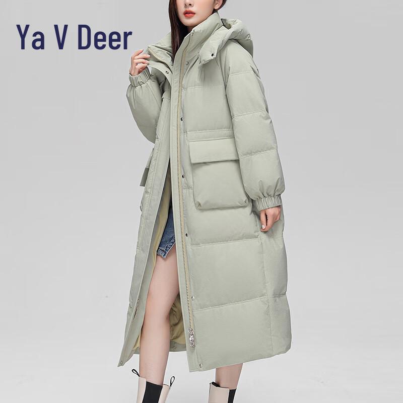 Yalu EE Women's Long Loose Fit Detachable Hood Down Jacket