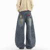 JYL Men's Flare Jeans Blue Jacquard Niche American High-Street Slim Straight Denim