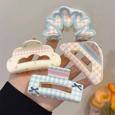 Lattice Design Acrylic Bow Hair Clip Acrylic Material Shark Clip Ponytail Clip  Girl Collection