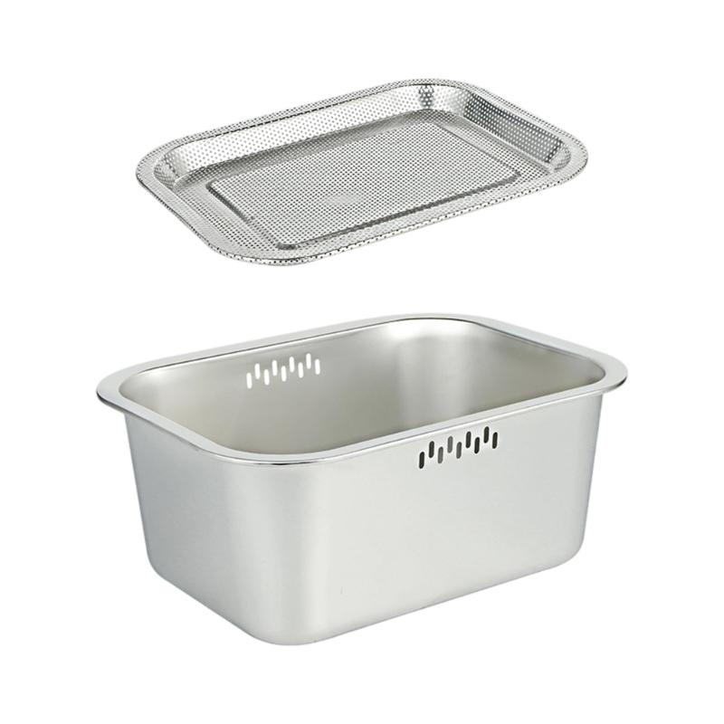 Heavy Duty Stainless Steel Meshes Colander Square Kitchen Strainer For Quick Draining Vegetables Pastas Easy To Cleaning Compact Storage