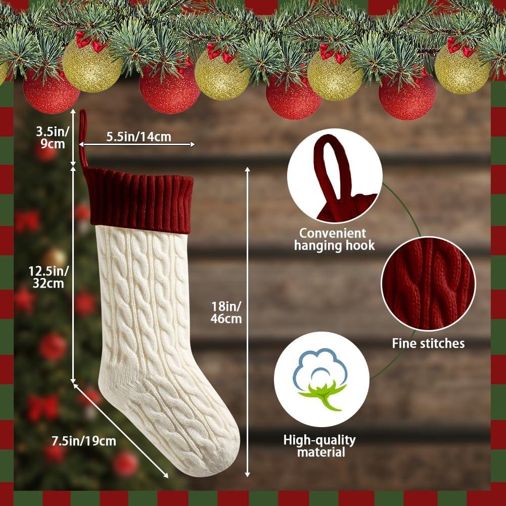 18 Inches Christmas Stockings, Large Size Cable Knitted Xmas Stocking for Kids, Fireplace Hanging Stockings for Family Holiday Party Decorations