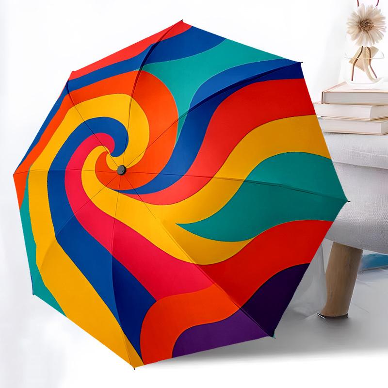 1pc Colorful Swirl Automatic Opening/Closing Umbrella with Operation & Windproof Canopy yy260311017