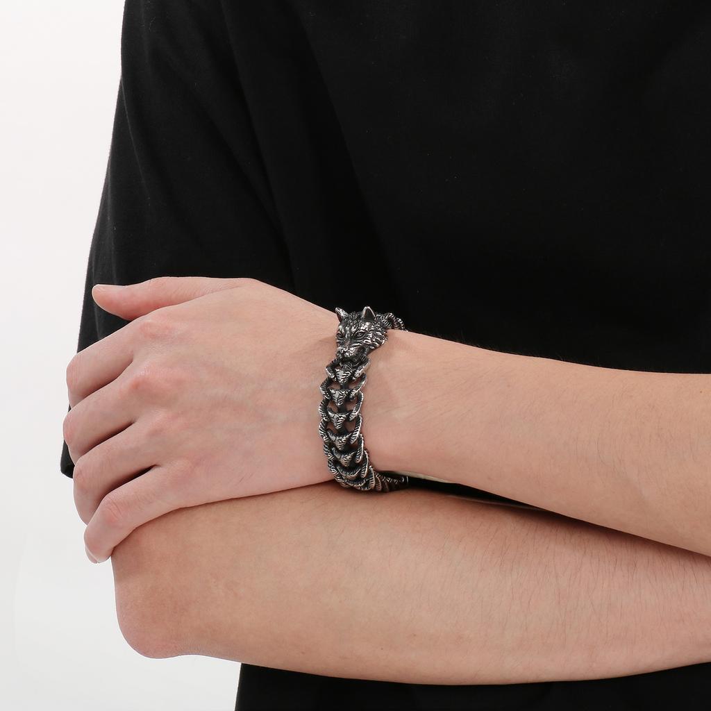 Cast Wolf Dog Head Bracelet for Men Cool Jewelry - Stainless Steel 316L - KB184389-KJX