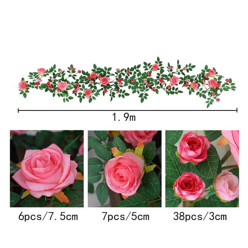 190cm Artificial Rose Vine Rattan Vine Hanging Rose Realistic Silk Flowers Rattan  Outdoor