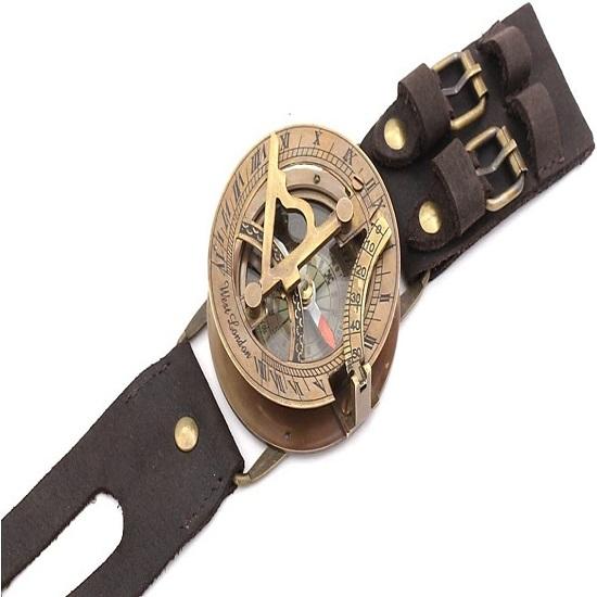 Stempunk RII  Solar Compass Bracelet/Genuine Leather Strap/Wrist Compass and Sundial