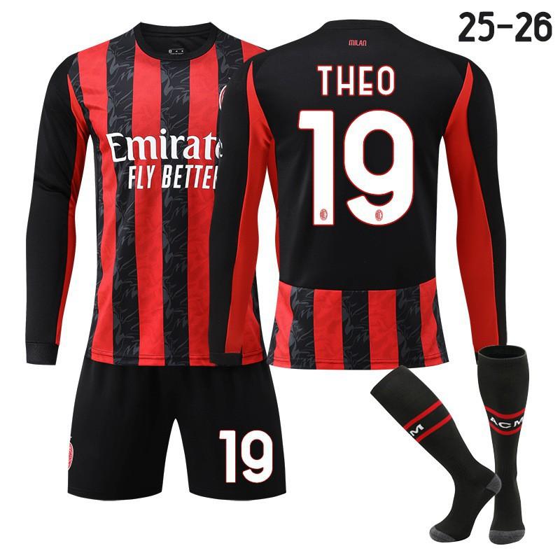 2526 Milan AC Home Football Uniform Long-sleeved Jerseys Children's Set No. 14 Modric 11 Ibrakaka