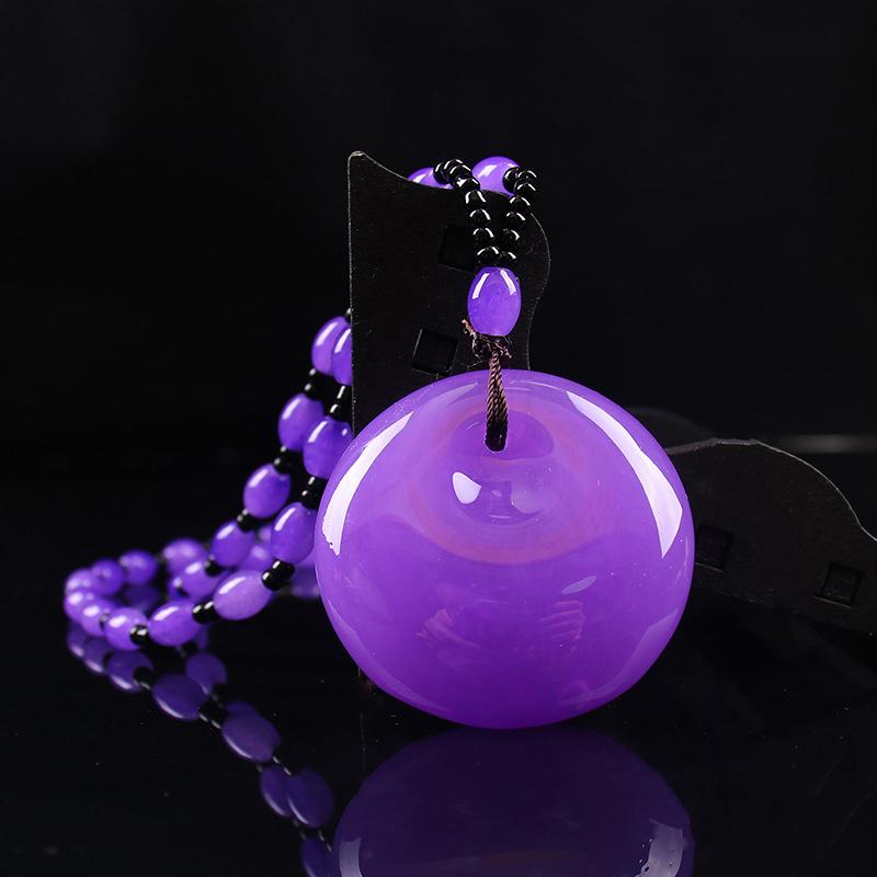Retro Imitation Amber Necklace For Men And Women Purple Beaded Long Pendant Sweater Chain Mother'S Day Gift