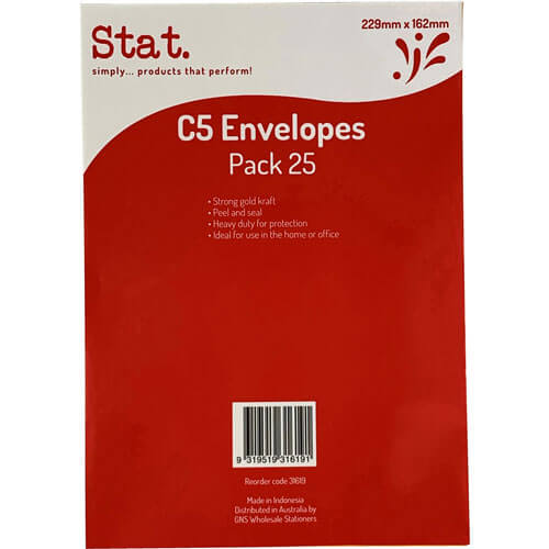 Stat Peal & Seal Envelope 25pk (Kraft) (C5)