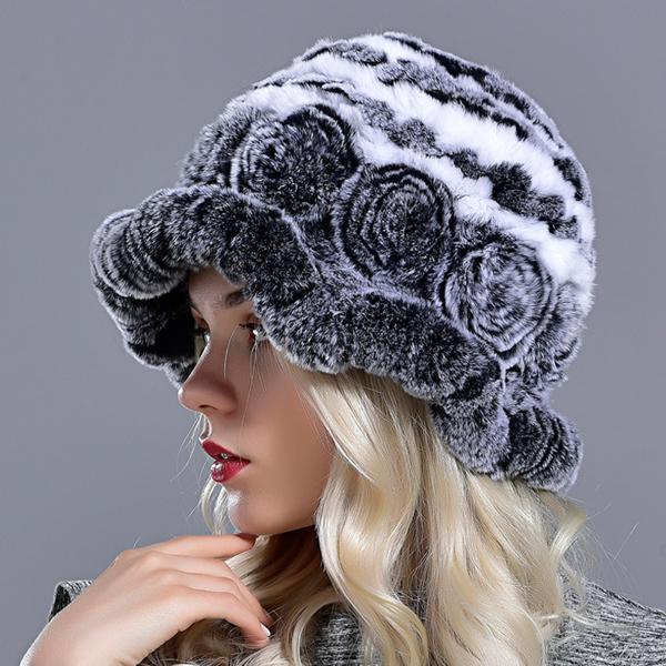 

Bucket Hats for Women Winter Rabbit Fur Hat Causal Warm Knitted Caps for Girls Female Fashion Outdoor Large Ladies Volume Hats серый белый