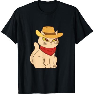 Cat with Cowboy Hat Funny Cartoon Cowgirl Graphic T-Shirt