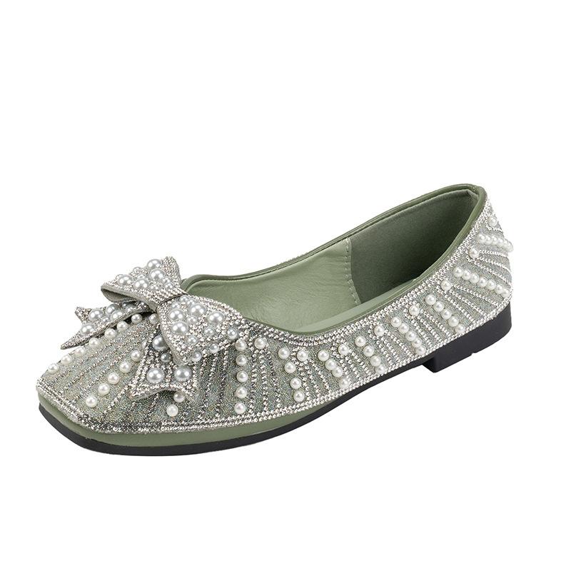 Flat-bottomed pearl bow single shoes women's new temperament soft-soled lazy one-pedal ladyshoes