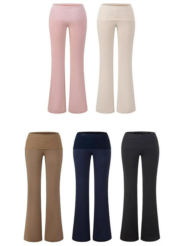 Korean Elegant Patchwork Mesh Flare Yoga Pants - Women's Retro Slimming Two-Piece Drape Design