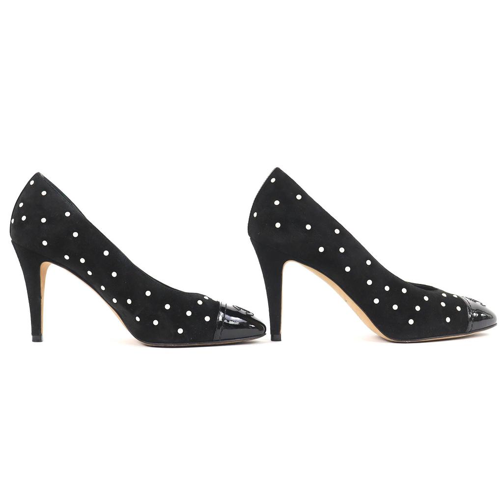 Great CHANEL pumps COCO Mark Faux Pearl Patent Leather Suede black 36 G33423 Used