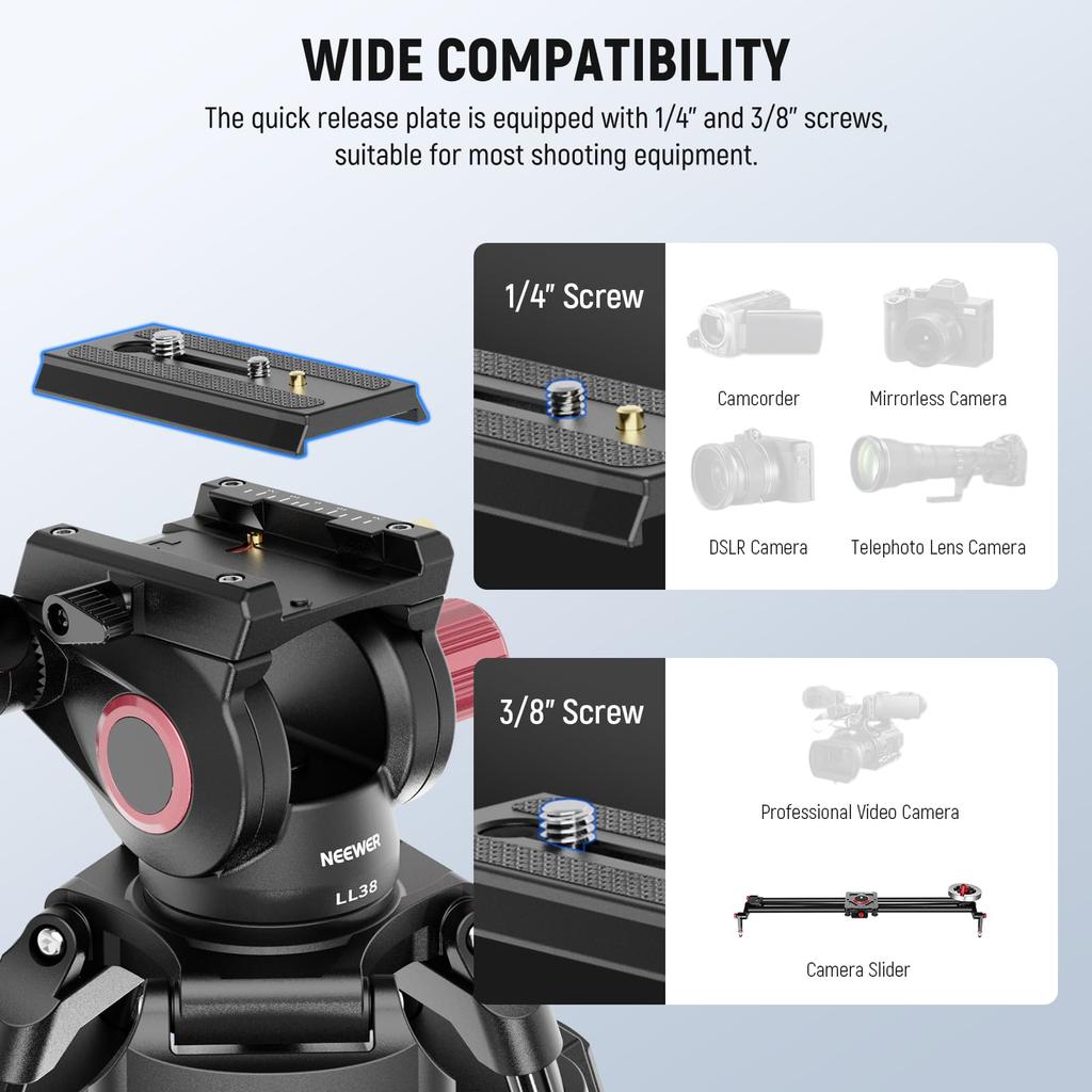 NEEWER 200cm Video Camera Tripod with Fluid Quick Release Tripod Travel Photography Tripod with QR Compatible with DSLRs and Maximum Load 8kg Tripod,