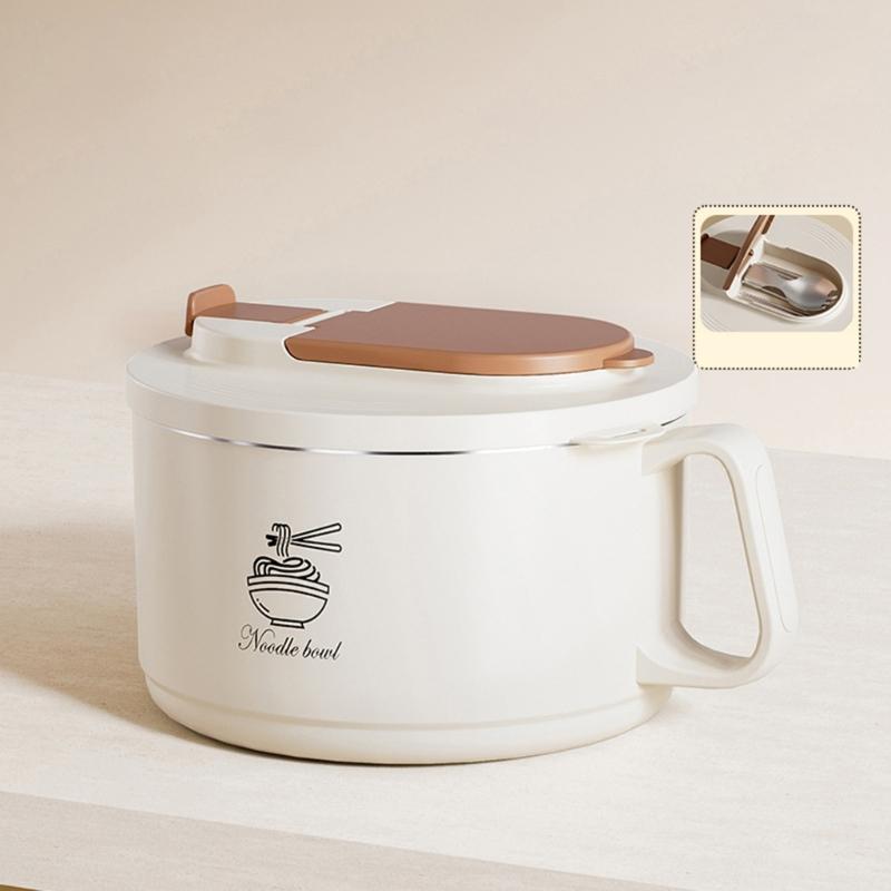 304 Stainless Steel Ramen Bowl Set Foldable Cutlery Included Lunch Box with Lid For Small Space Dormitories