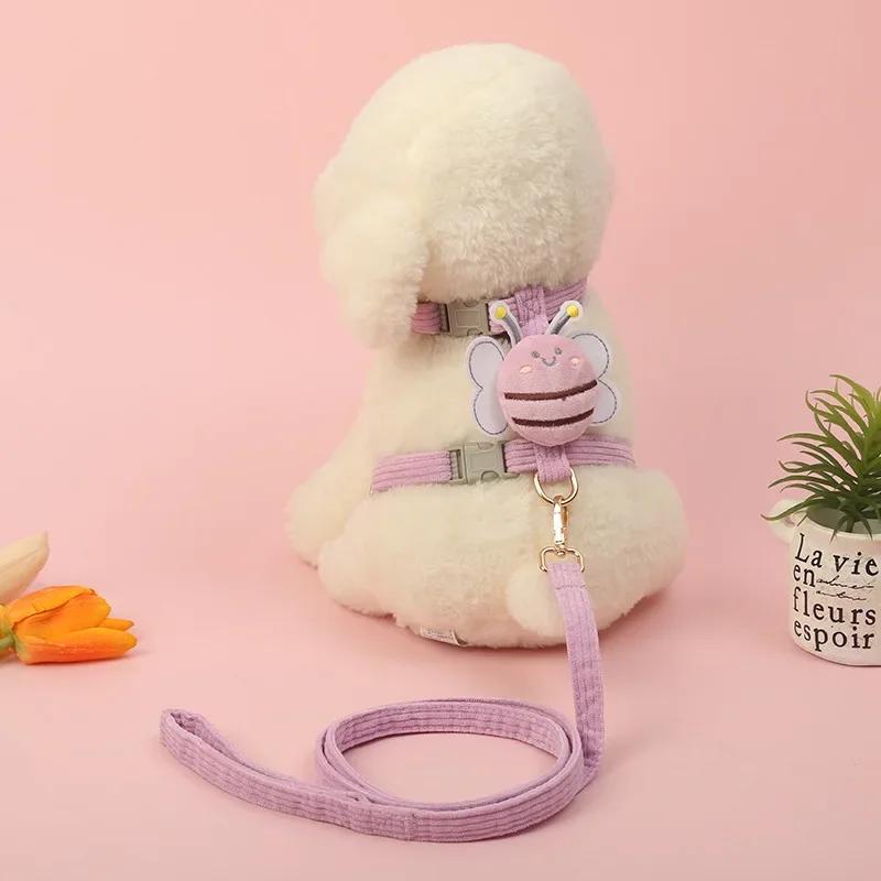 

Cartoon Bee Shape Outdoor Cat Carrier Leash Set Adjustable Small Dog Carrier Walking Anti-Lost Leash Pet Products S 1x120cm фіолетовий