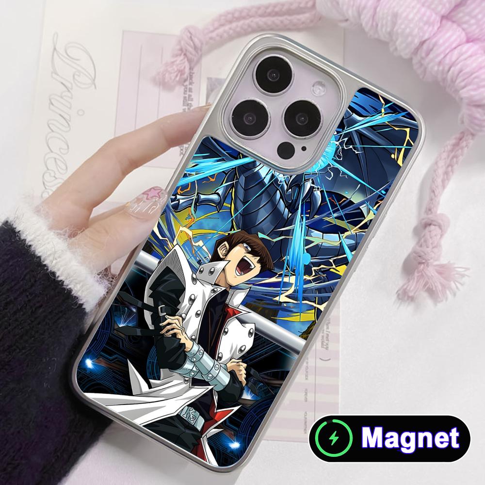Yugioh Seto Kaiba Phone Case for iPhone 17 16 15 14 13 12 11 Air Pro Max Plus Electroplated Silver Magsafe Cover