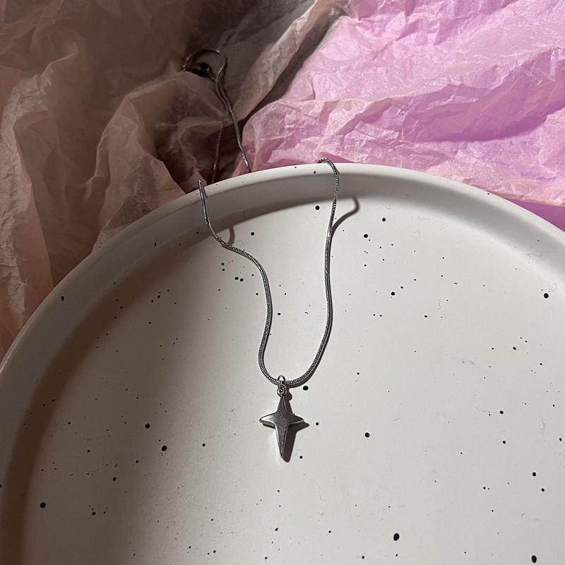 Vintage Silver Color Star Pendant Necklace For Women Men Goth Punk Aesthetic Chain Korean Fashion Party Gift