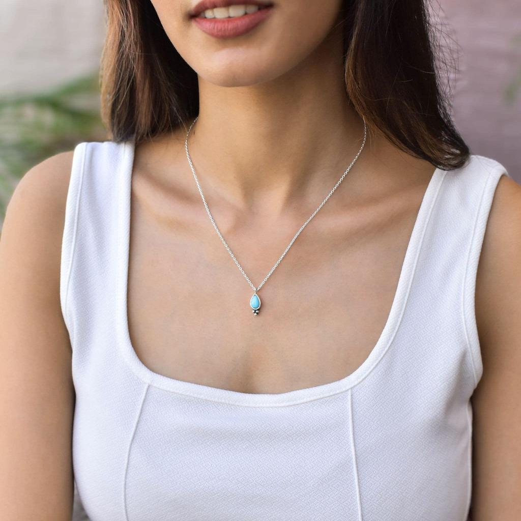 Genuine Turquoise Necklace Dainty Sterling Silver Handmade Necklace Turquoise Necklace For Women Healing Gemstone Pendant gift for mother