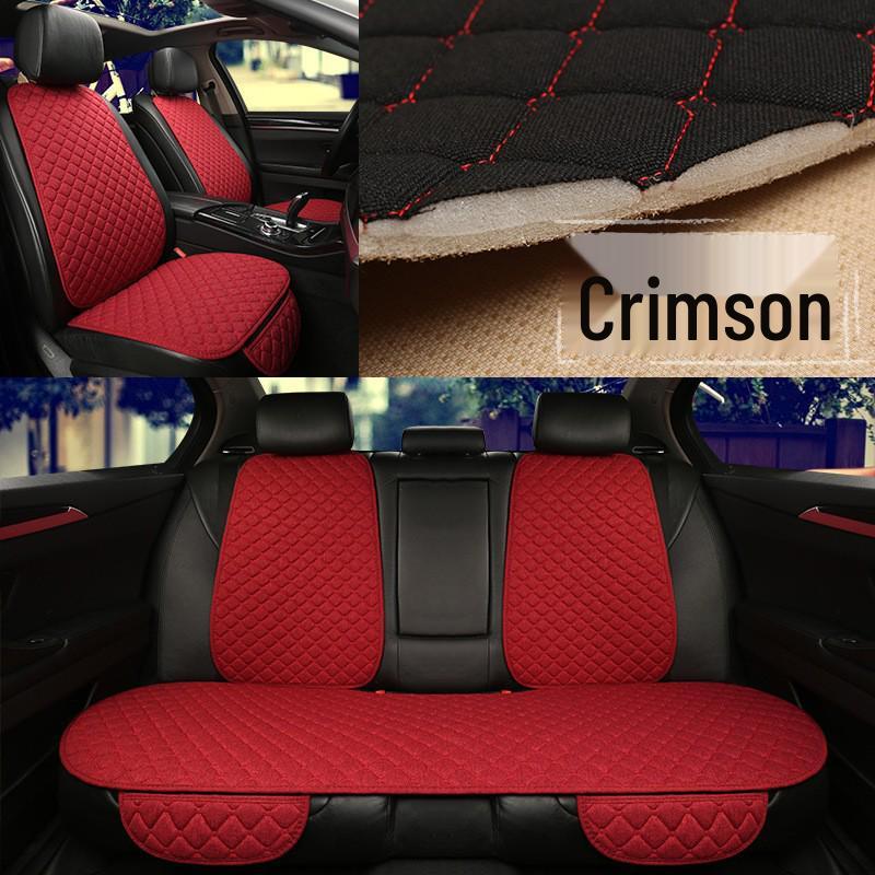 All-Season Breathable Linen Car Seat Cushion Set with Polka Dot Embroidery