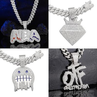 New Nba Full Diamond Letter Necklace - High-quality Alloy Rhinestone Letter Cuban Chain