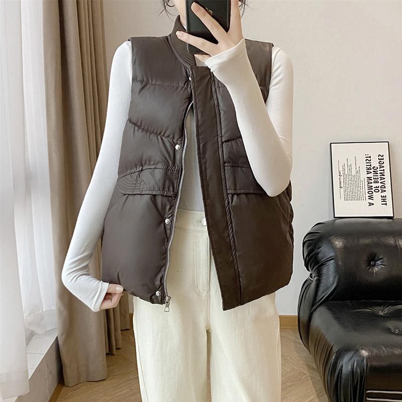 

Жилет женский ветрозащитный оверсайз свободный без рукавов зимний утолщенный пуховый повседневный жилет XXXXL коричневый