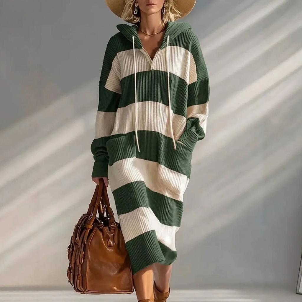 Women's Striped Hooded Sweater Dress Casual for Everyday Wear