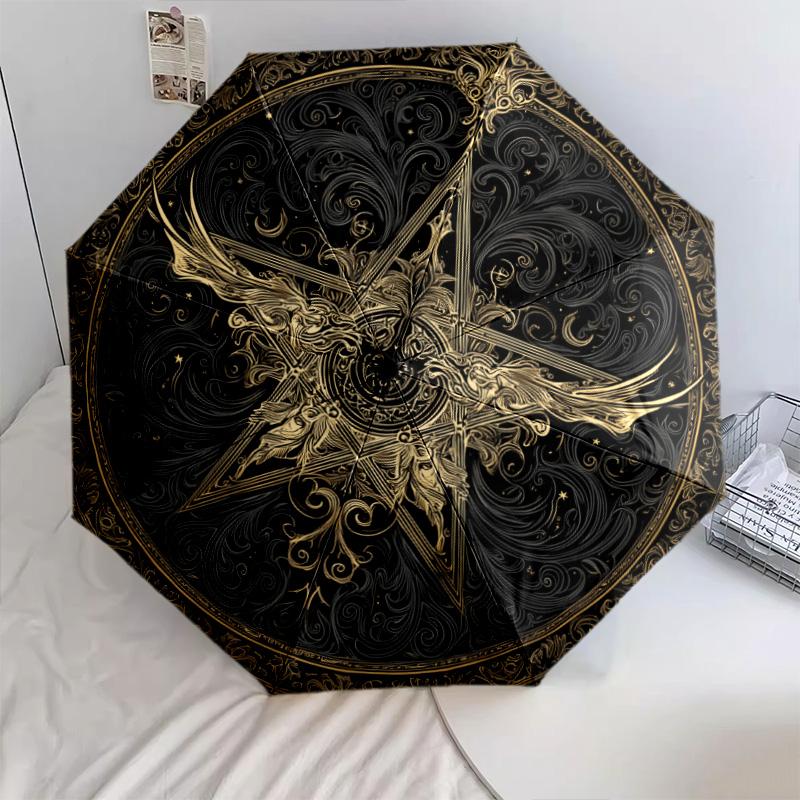 Golden Totem pattern, automatic folding umbrella, portable and foldable design, 8 ribs, a Christmas or birthday gift.