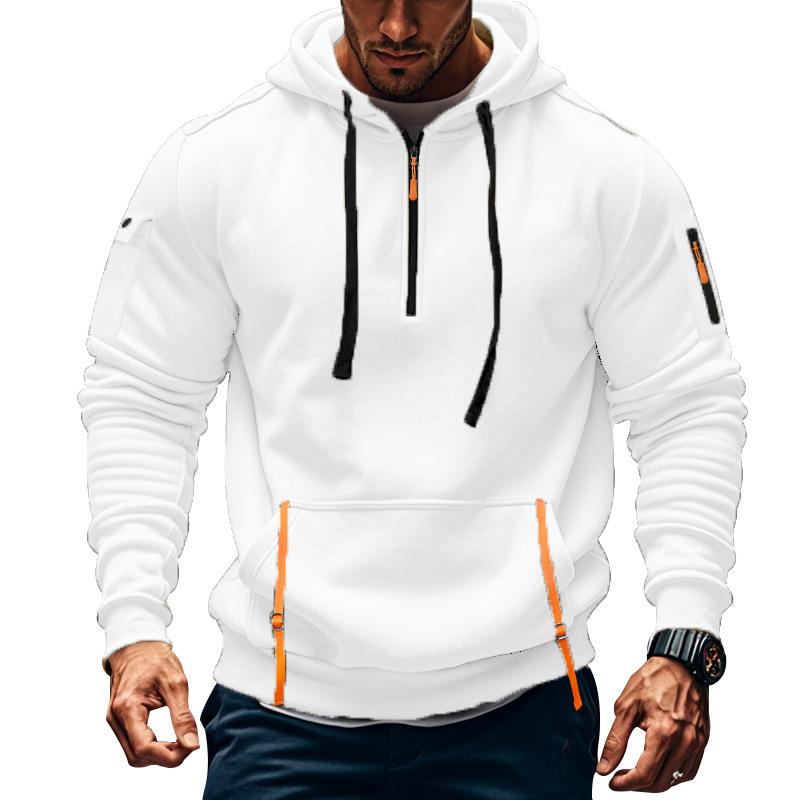 Spring and Autumn Zipper Multi Pocket Sports and Leisure Hoodies Men's Contrast Color Zipper Hooded Sweatshirts