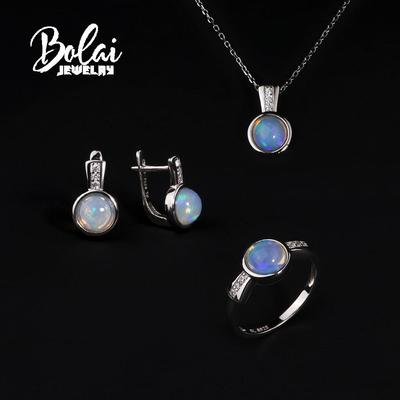 2023 Nuovo set di gioielli in argento sterling 925 naturale etiopia Opale rotondo 7mm orecchini pendenti collana donne anelli design semplice