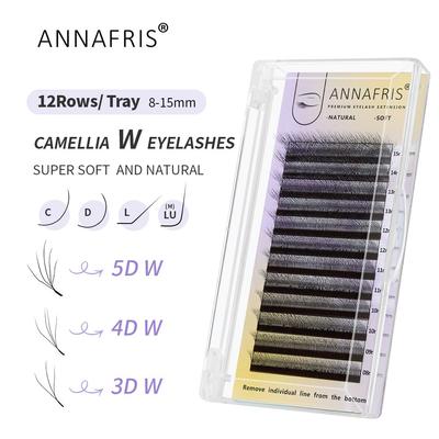 Camellia Volume Eye Extension 4D 5D W Fluffy Soft Natural Premade מניפות ריסים L Curl W Shape