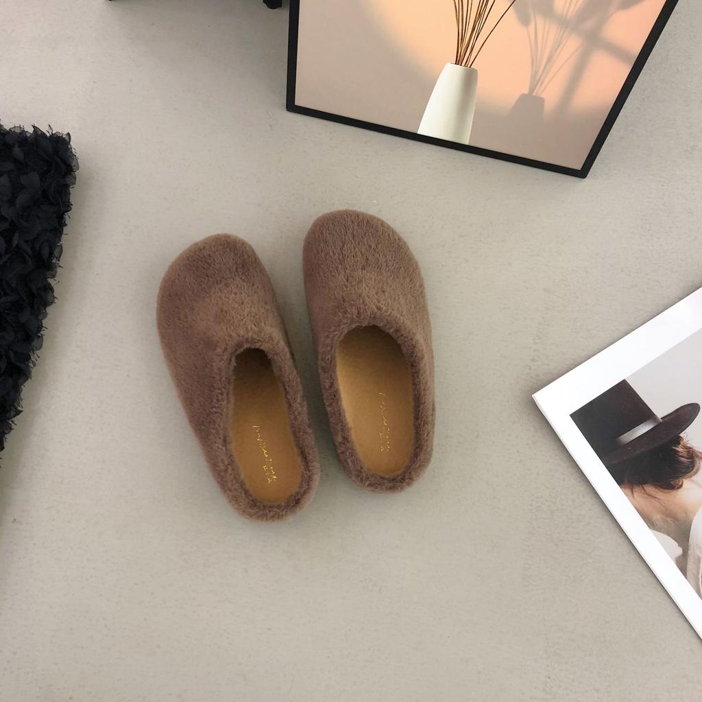 2025 Autumn and Winter New Round-headed Mink Hairy Thick-soled Outer Wear Lazy Outer Wear Bag Head Women's Shoes